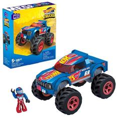 Hot Wheels Mega Race Ace Monster Truck Building Set com 69 peças com figura de motorista de micro figura, conjunto de presente de brinquedo para idade