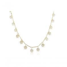 Colar Com Corrente Com Mini Flores Folheado Em Ouro 18k