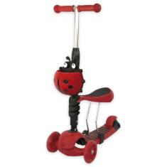 Patinete Infantil 3 Rodas Joaninha 2 Em 1 Com Luz E Banco Cor: vermelho