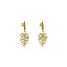 Brinco Médio Com Fio e Coração com Vários Vazados Folheado - Floratta 