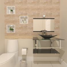 Gabinete de Vidro 80cm Inox com Cuba Retangular Grafite