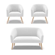 Kit 1 Sofá Namoradeira E 2 Poltronas Stella Bouclê Pés Palito Natural - D`rossi Cor Off White