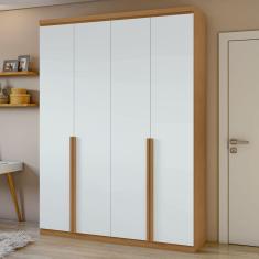 Guarda-Roupa Solteiro Alonzo 4 Portas 2 Gavetas 100% Mdf Amêndoa Clean/Branco - Móveis Lopas