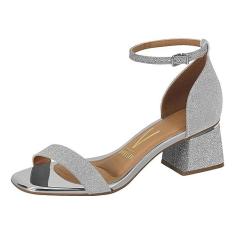 Vizzano Sandalia 6428.104 Salto Grosso Calcanhar Fechado Feminino Prata 35