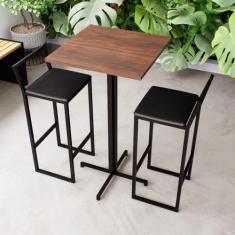 Conjunto Mesa Alta Bar Bistrô Quadrada Imbuia 2 Banquetas Confort Esto