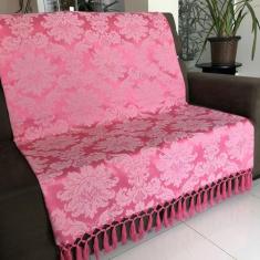 Manta Para Sofá em Tecido  Jacquard Medalhão Rosa190x140cm - Sua Casa 