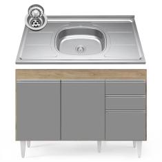 Balcão Gabinete Com Pia Inox 120cm Michigan Castanho-cinza - Lumil