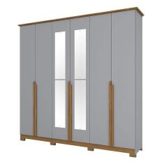 Guarda Roupa Casal Andréas 6 Portas Cinza Nature Com Espelho - Henn