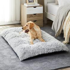 BFPETHOME Camas para cães grandes, cama de pelúcia para cães fofa, aconchegante para dormir e aliviar a ansiedade, tapetes laváveis para animais de estimação com fundo antiderrapante para cães grandes