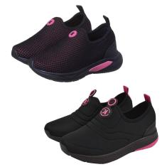 KIT 2 PARES Tenis Infantil Calce Facil Menina Pink K Telinha e Pink K Bordado Kidstep-Feminino