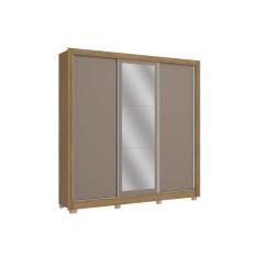 Guarda Roupa Casal CB04M570 3 Portas de Correr 3 Gavetas MDP Fendi, Nogueira-Nogueira Kappesberg