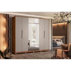 Guarda Roupa Casal Atrice 6 Portas de Abrir 6 Gavetas MDP Nogueira-Nude Demóbile