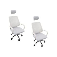 Kit 2 Cadeiras Escritório Diretor Mesh Encosto Cabeça Branco