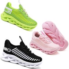 Tênis Infantil Menina Sola Micro Expandido Cadarço Kit 3-Feminino