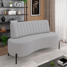 Sofá Living Decorativo 2 Lugares 1,35M Katara Pés de Ferro Linho Rústico Cinza G33 - Gran Belo