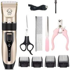 Maquininha Tosa Kit Pet Silenciosa Aparador Recarregável Cachorro Gato