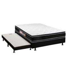 Cama Box Casal: Colchão Espuma D33 Castor Black e White df + Base crc Courano Black(138x188)