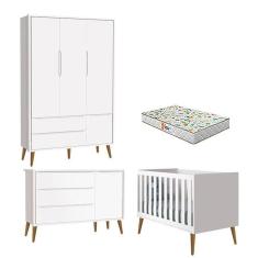 Quarto De Bebê 3 Portas Theo Branco Pés Amadeirados Com Colchão Gazin ? Reller