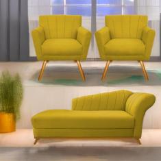 Kit Diva Recamier Vanessa 140cm Lado Esquerdo e 02 Poltronas Laura Sue