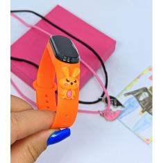 Kit Relógio Infantil Digital Led Silicone Personagens Anime 3D + Colares Amizade Best Friends Menina Menino Presente