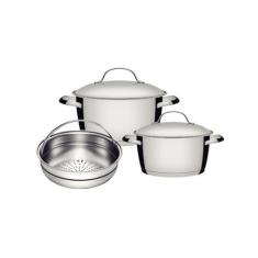 Jogo de Panelas Tramontina Allegra em Aço Inox com Fundo Triplo 3 Peça