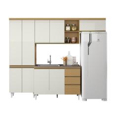 Armário de Cozinha Completa com Balcão 10 Portas 2 Gavetas Sophia Atacama / Off White