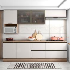 Cozinha Modulada Completa 7 Portas 4 Gavetas Com Balcão Para Cooktop Etna Carvalho Oak-off White