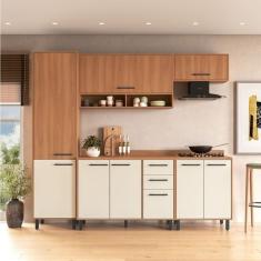 Cozinha Modulada Havana 5 Peças Com Tampo E Paneleiro 09 Portas E 2 Gavetas Rovere-champanhe
