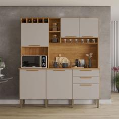 Armário De Cozinha New Topázio 6 Portas Salleto Cinamomo/ Off White