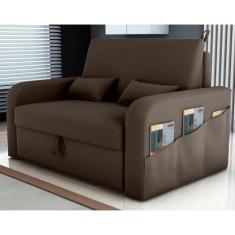 Sofá Cama com Baú Luka Veludo Marrom - CASA H