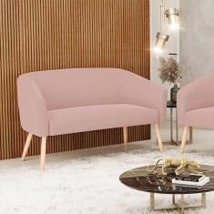 Namoradeira 02 Lugares Stella Veludo Rosê Pés Palito Natural D03 - D`rossi