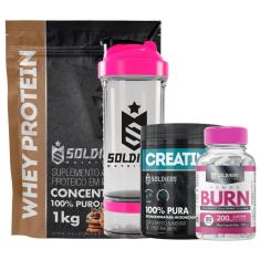 kit: whey 60% + Creatina Pote + Femme + Coqueteleira 700ml (Pro Rosa)-Unissex