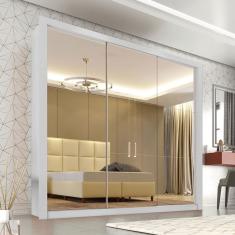 Guarda Roupa Casal Panama 3 Portas de Correr 4 Gavetas MDF Espelhado Branco Sallêto Móveis