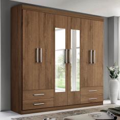 Guarda Roupa Casal Galaxy 6 Portas 4 Gavetas com Espelho Freijó Minastex