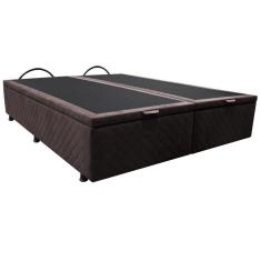 Base Box Baú Para Cama Casal Queen 158x198cm Bipartido Liz S05 Suede Bordado Marrom - Mpozenato