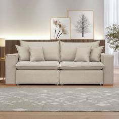 Sofá Retrátil 240cm Barcelona Veludo/Bege Claro