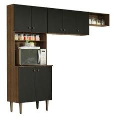 Armário de Cozinha Compacta Quiosque 235cm Rustic/Preto Gourmet Madesa