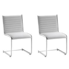 Kit 2 Cadeiras Escritório Fixa Branca Sem Braços Cromada - Alezzi