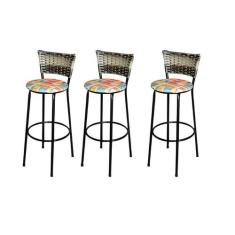 Jogo 3 Banqueta Alta Para Cozinha Ratan Cappuccino Premium Preta Estof