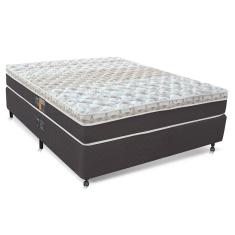 Cama Box Casal Castor Sleep Class Com Com Euro Pillow E Molas Ensacadas 64x128x188cm Branco, Cinza E Marrom