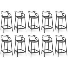 Kit 10 Banquetas Média Allegra 66cm Design Cozinha/bancada - Preto