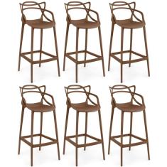 Kit 6 Banquetas Allegra Com Encosto Design Cozinha/bancada - Marrom