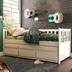 Bicama Reta Solteiro Branco Lavado 3 Gavetas Madeira Pinus - Saraiva