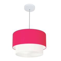 Lustres Pendentes Duplo Cilíndrico Vivare Md-4350 Cúpula Em Tecido 45x40cm - Bivolt Rosa-pink-branco 127/220v