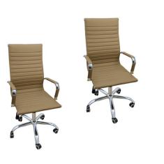 Kit 2 Cadeiras Eames Esteirinha Presidente Alta Estofada Couro - Liant