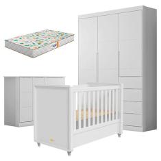 Quarto de Bebê Eloá com Berço Americano Tutto New Branco Acetinado e Colchão Gazin - Phoenix Baby