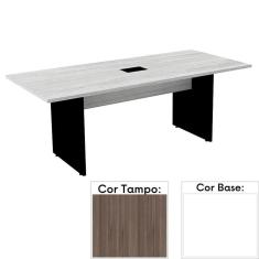 Mesa de Reunião Retangular 200 x 90 cm Pé Painel PE25 em MDP Cor Walnut e Base Branca