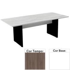 Mesa de Reunião Retangular 200 x 90 cm Pé Painel PE25 em MDP Cor Walnut e Base Branca