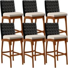 Kit 06 Banquetas Altas Cozinha Sala De Jantar Fixa Mila B04 Sintético 