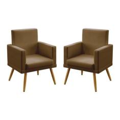 Kit 2 Poltronas Decorativas Estofadas Vega Com Rodapé Para Sala de Est
